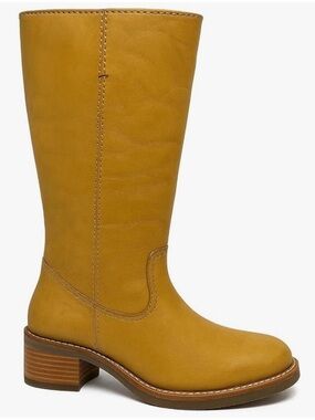Frye Camryn Leather Mid-Calf Stacked Heel Boot in Banana Yellow
